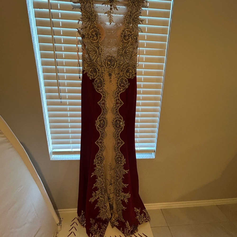 Elegant Burgundy and Gold Women's Dress